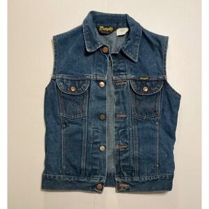 VTG USA Made Wrangler Kids Blue Denim Trucker Vest Grunge 90s Moto Size L